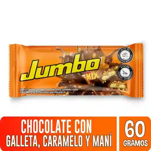 Chocolatina Jumbo Mix Galleta, Caramelo, Maní 60g