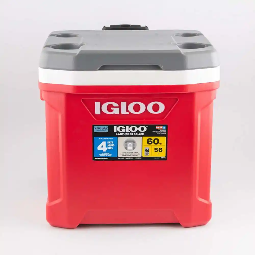 Nevera Camping Igloo Latitud Rodillo 50x20x47cm Rojo 60 Lt