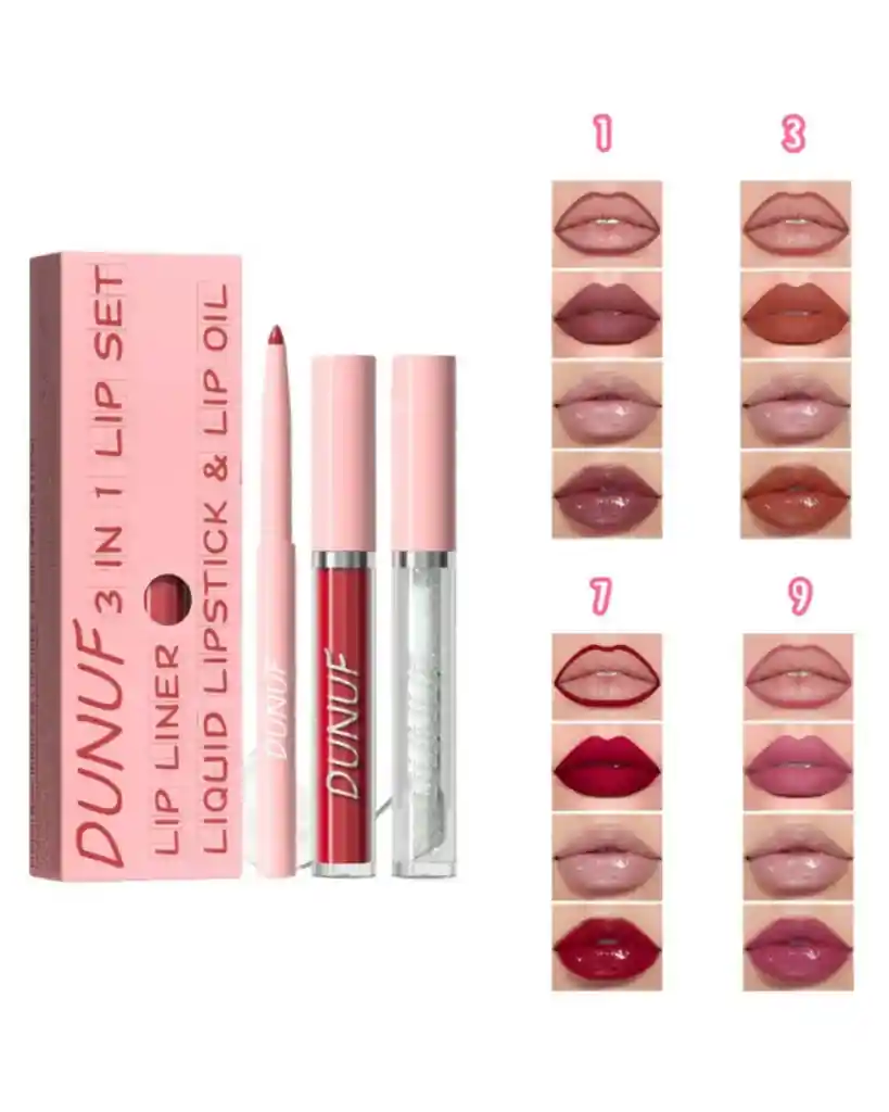 Trio De Labios, Delineador Labial Y Gloss Dunuf