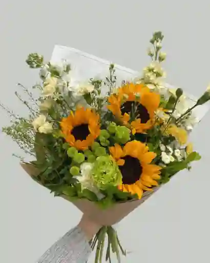 Ramo De Girasoles, Margaritas, Claveles, Y Follaje: '' Soleil''