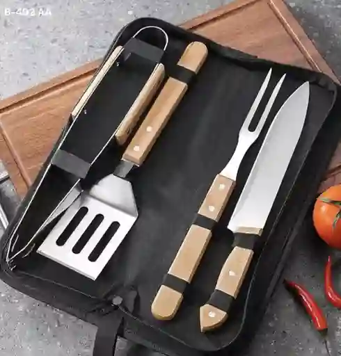 Kit X4 Herramientas De Barbcoa Asados