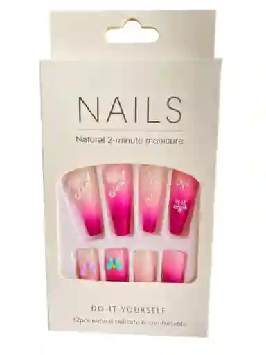 Kit Completo De Uñas Postizas Do It Yourself Nails Decorada Brisa Rosada - Uñas Press On Con Adhesivo - Ref 2
