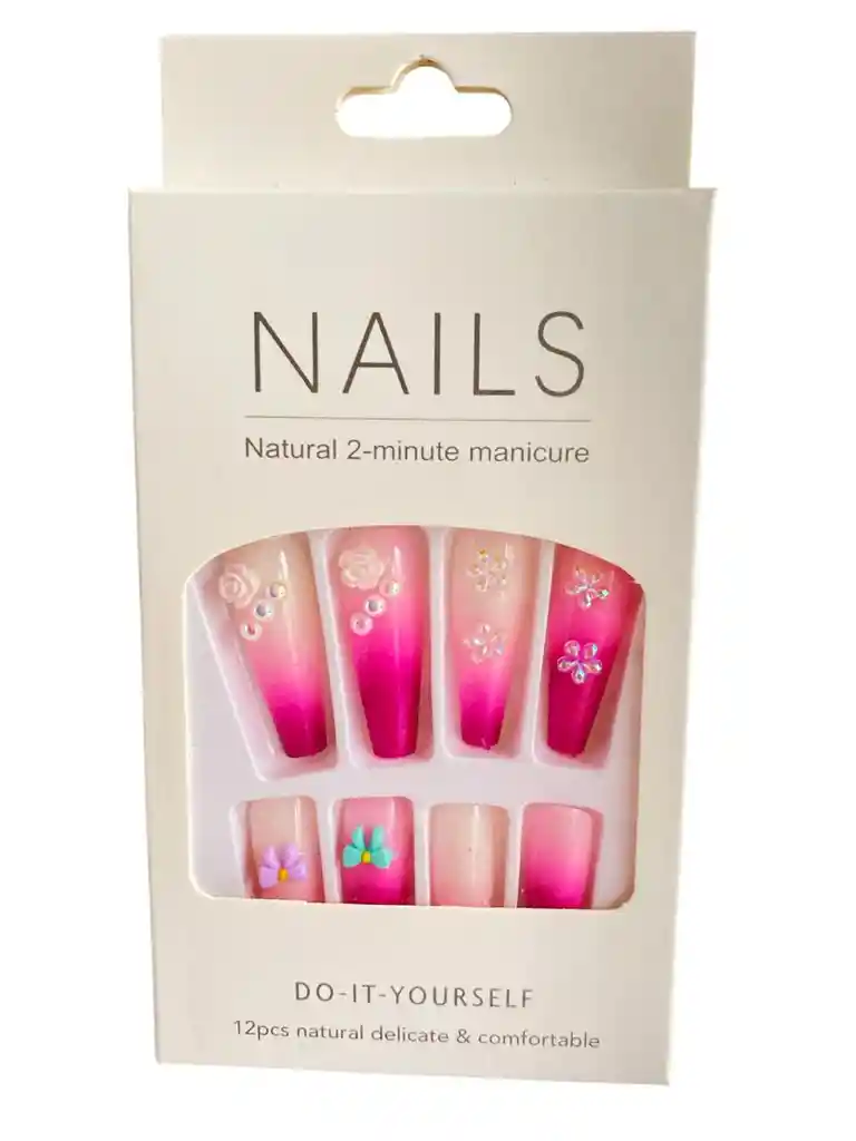 Kit Completo De Uñas Postizas Do It Yourself Nails Decorada Brisa Rosada - Uñas Press On Con Adhesivo - Ref 2