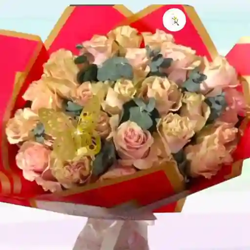 Rosas Bouquet X24 Más Decoración De Mariposas