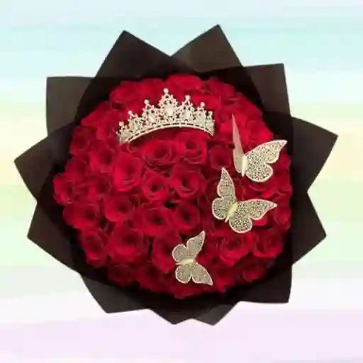 Rosas Bouquet Regalo Premium X50 Corona Y Mariposas