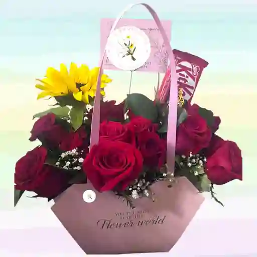 Rosas Bouquet X24 En Bolso Con Detalle Chocolate