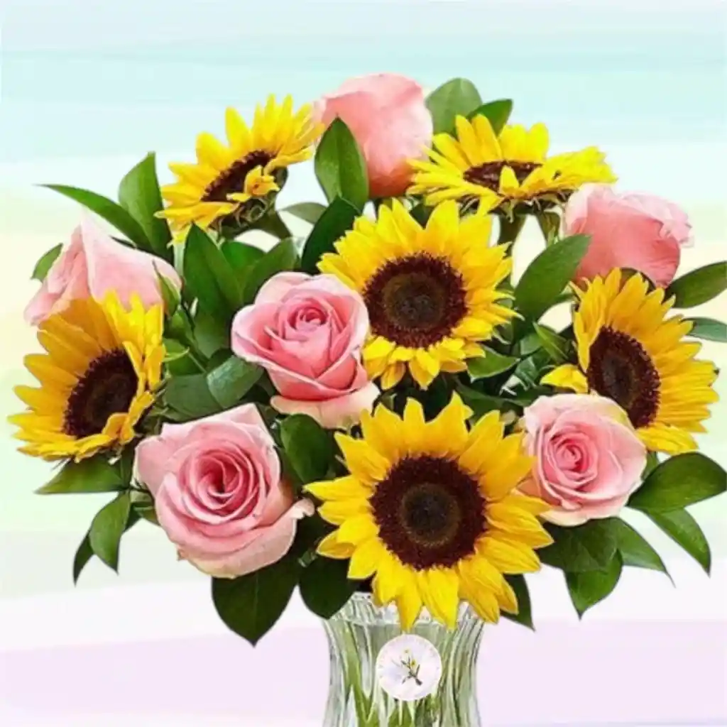 Rosas Bouquet Con Girasoles X12
