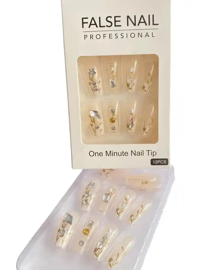 Kit Completo De Uñas Postizas Do It Yourself Nails Decorada Natural Green- Uñas Press On Con Adhesivo - Ref 15