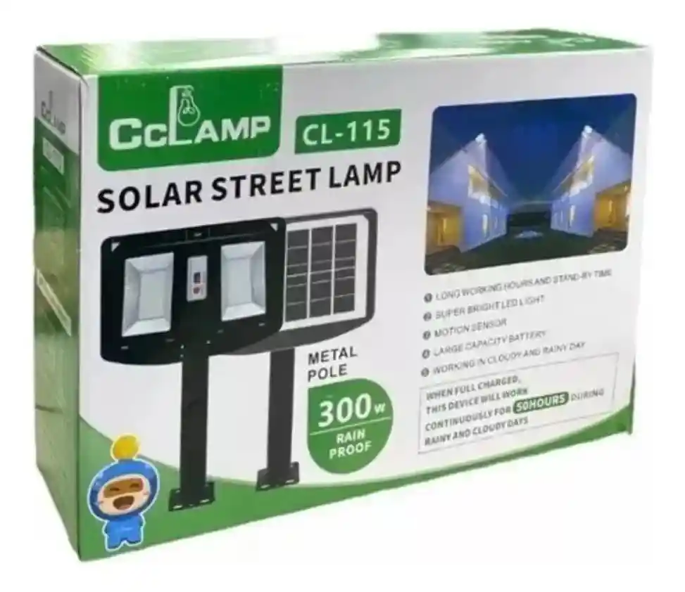 Lampara Calle Reflector Doble Panel Energía Solar 300w