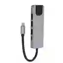 Adaptador-multiplicador De Puertos - Hub Tipo C - 5 En 1 Con Hdmi / Lan + Type C + Usb3.0*2 + Hdmi