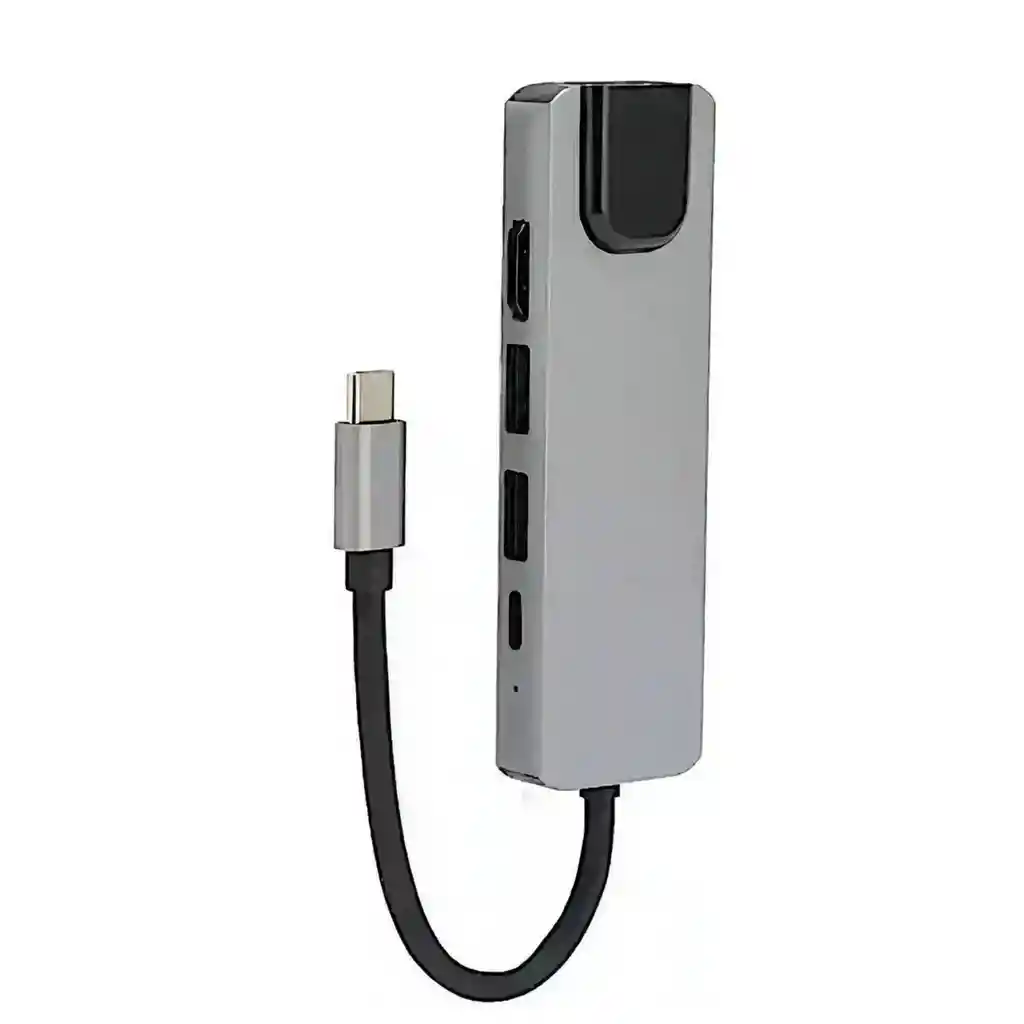 Adaptador-multiplicador De Puertos - Hub Tipo C - 5 En 1 Con Hdmi / Lan + Type C + Usb3.0*2 + Hdmi