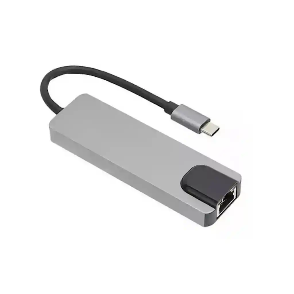 Adaptador-multiplicador De Puertos - Hub Tipo C - 5 En 1 Con Hdmi / Lan + Type C + Usb3.0*2 + Hdmi