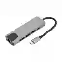 Adaptador-multiplicador De Puertos - Hub Tipo C - 5 En 1 Con Hdmi / Lan + Type C + Usb3.0*2 + Hdmi