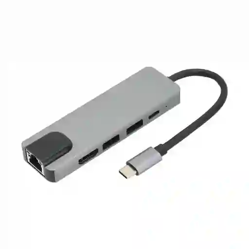 Adaptador-multiplicador De Puertos - Hub Tipo C - 5 En 1 Con Hdmi / Lan + Type C + Usb3.0*2 + Hdmi