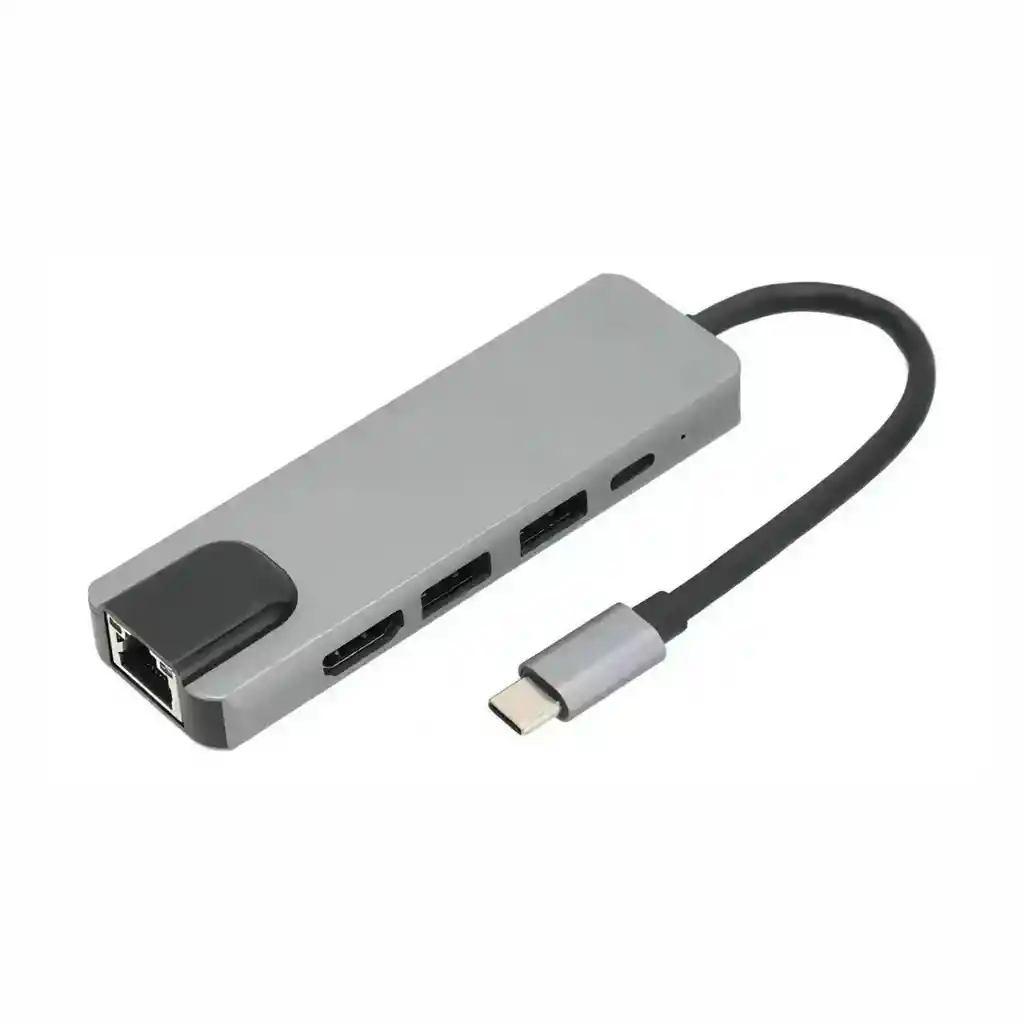 Adaptador-multiplicador De Puertos - Hub Tipo C - 5 En 1 Con Hdmi / Lan + Type C + Usb3.0*2 + Hdmi