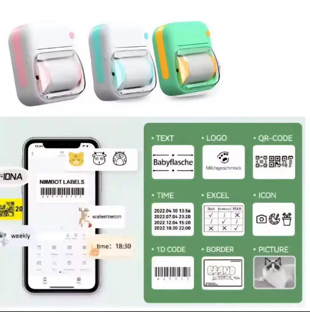 Mini Impresora Térmica Con 1 Rollo De Papel Adhesivo