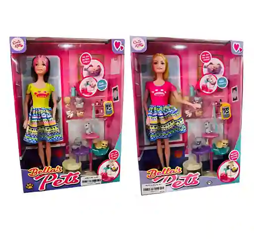 Juguete Muñeca Tipo Barbie Gato Salon Bella Pet Refj X500-46