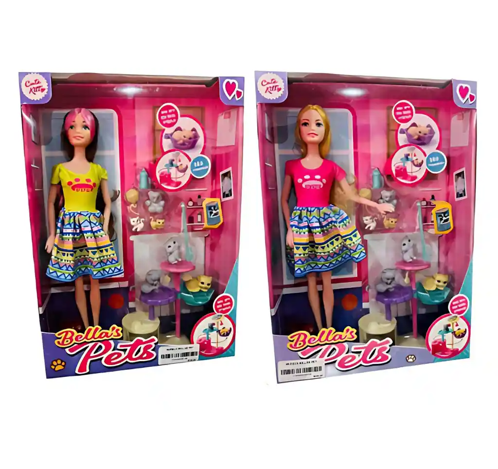 Juguete Muñeca Tipo Barbie Gato Salon Bella Pet Refj X500-46