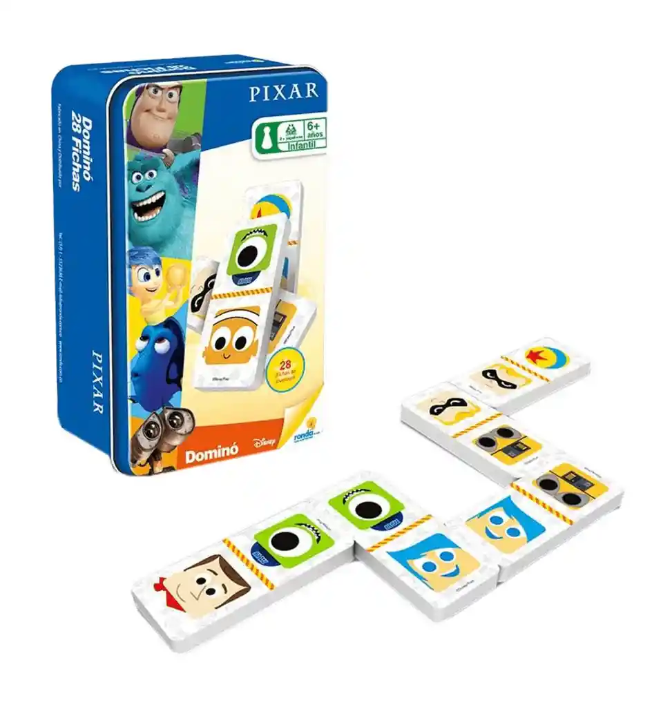 Domino Metalico Lata Pixar Ronda X28 Fichas