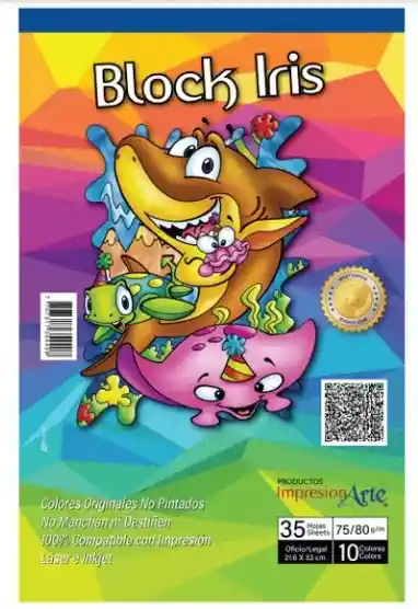 Block Papel Iris Tamaño Oficio 35 Hojas Papelería Colores