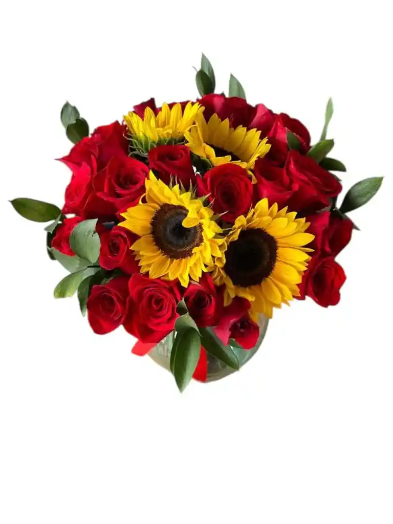 Rosas Y Girasoles En Jarrón
