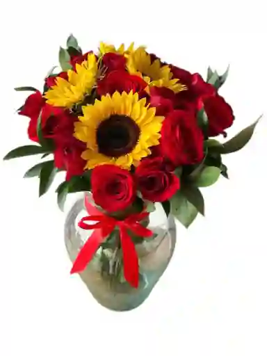 Rosas Y Girasoles En Jarrón