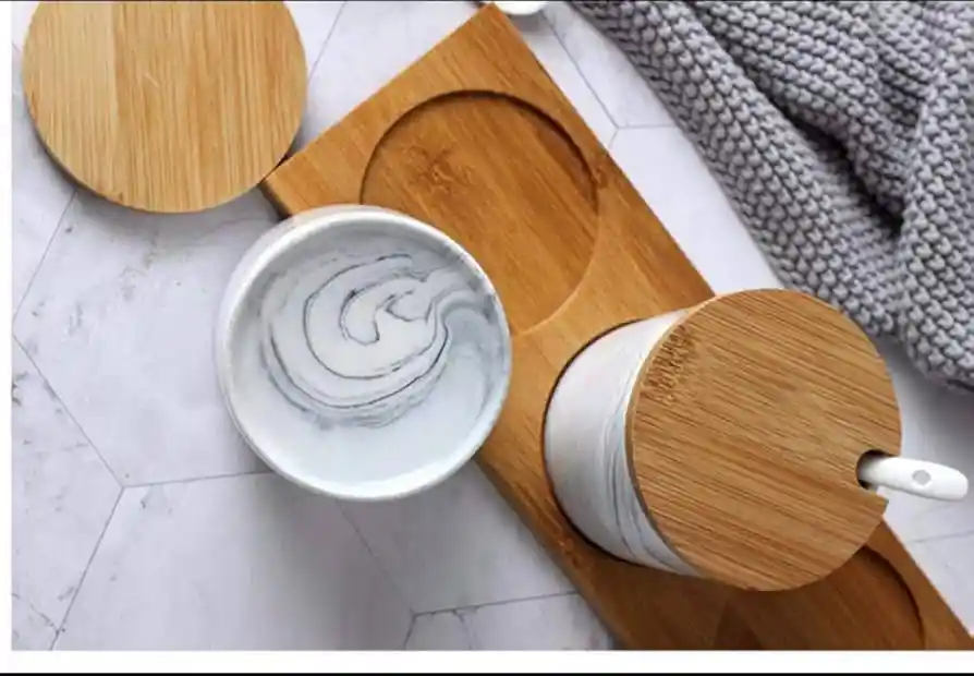 Organizador De Especias 3 Tarros Cucharas Cerámica