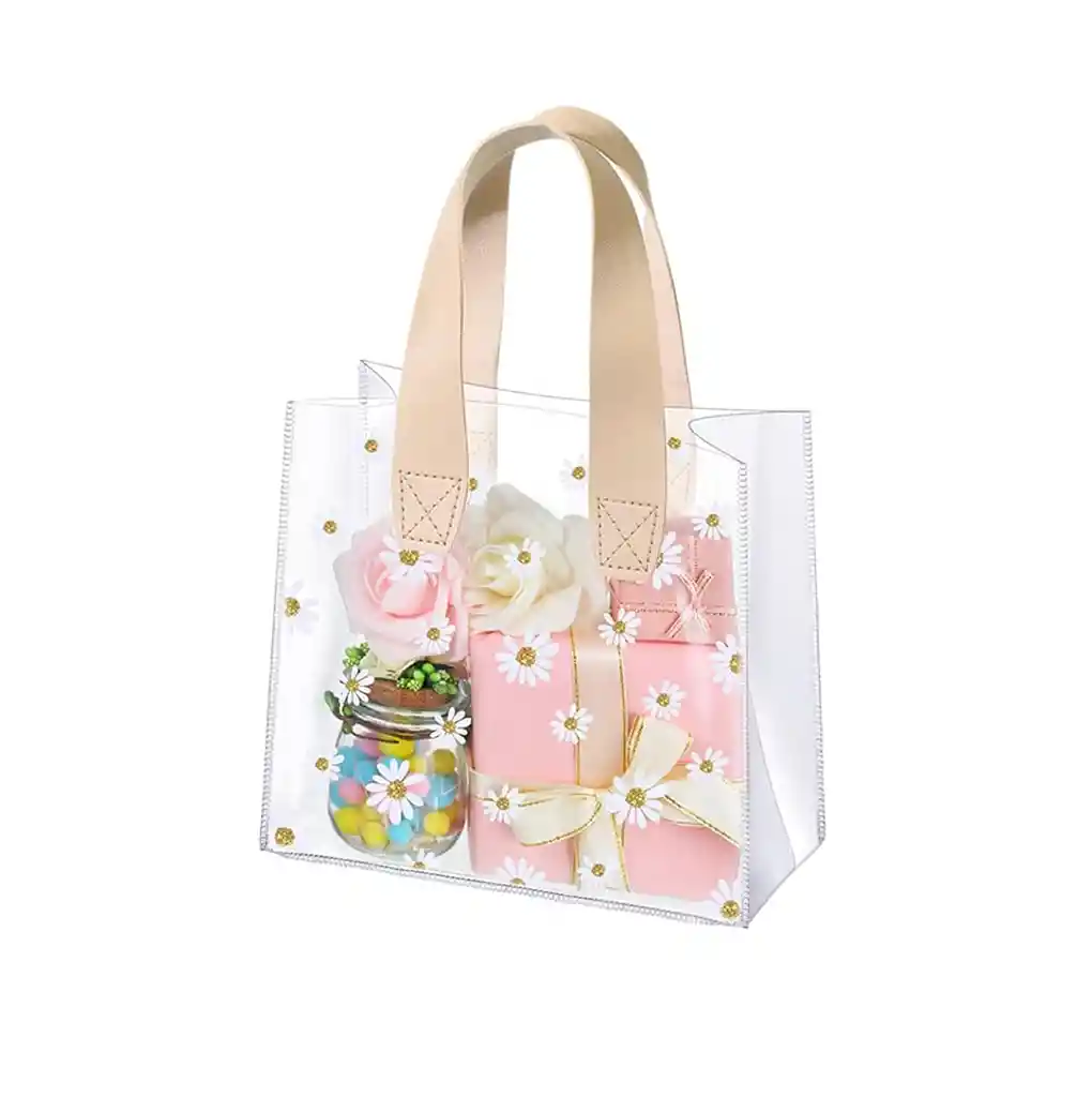 Bolsa De Regalo Transparente Con Margaritas, En Pvc
