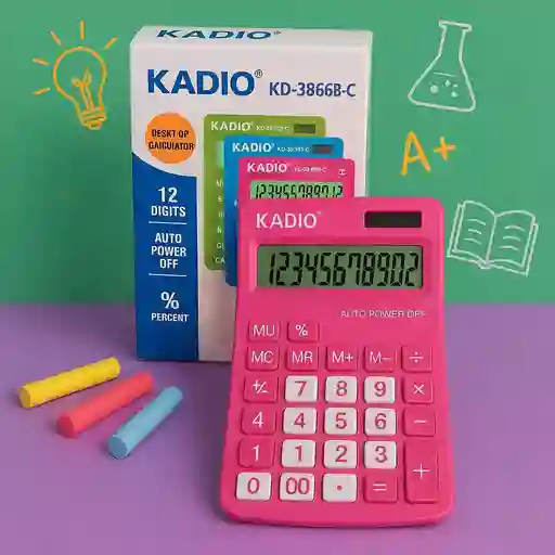 Calculadora Kadio Kd-3866b-c,12 Dígitos, Rosada Ideal Para Estudiantes Y Oficina