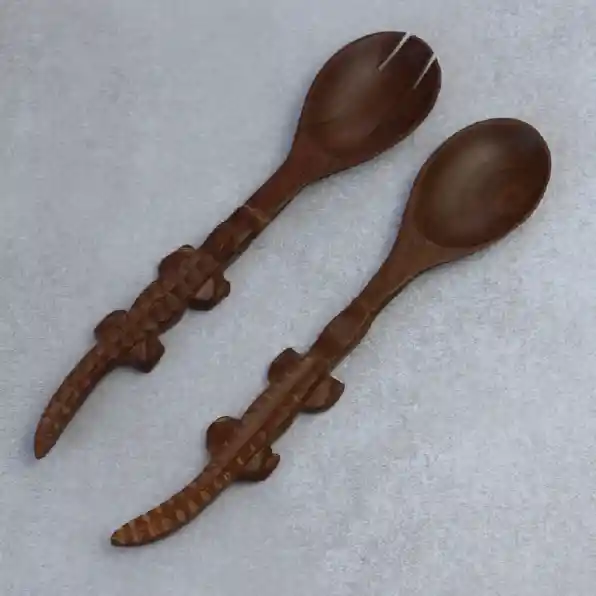 Set Cucharas Ensaladeras De Madera X2