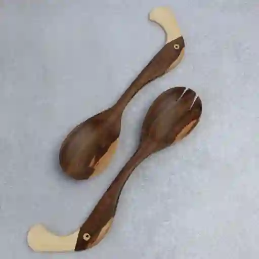 Set Cucharas Ensaladeras De Madera X2