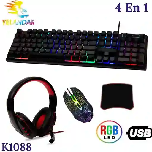Combo Gamer Teclado Mouse Mousepad Diadema Yelandar K1088 Combo Gamer X4 Yelandar K1088