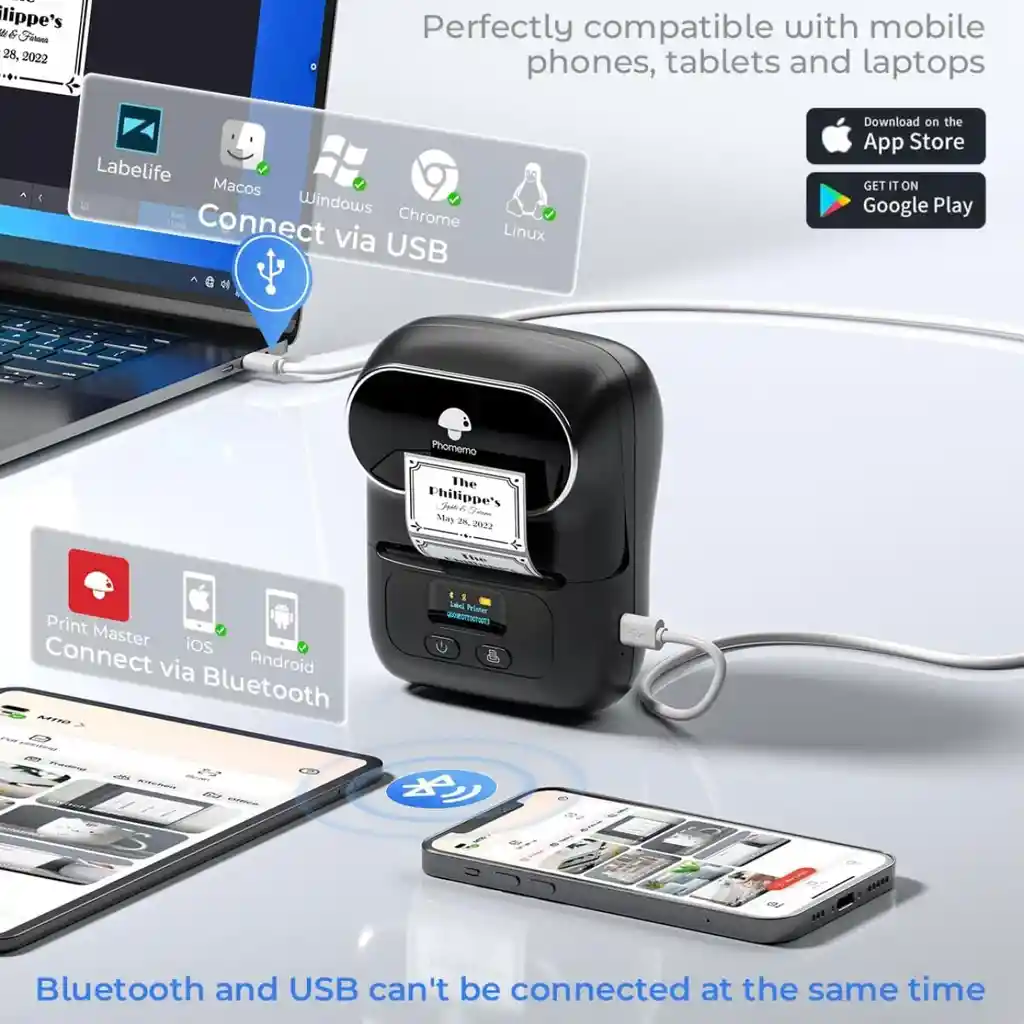 Phomemo M110 Label Makers - Impresora De Etiquetas De Código De Barras Bluetooth Impresora Térmica.