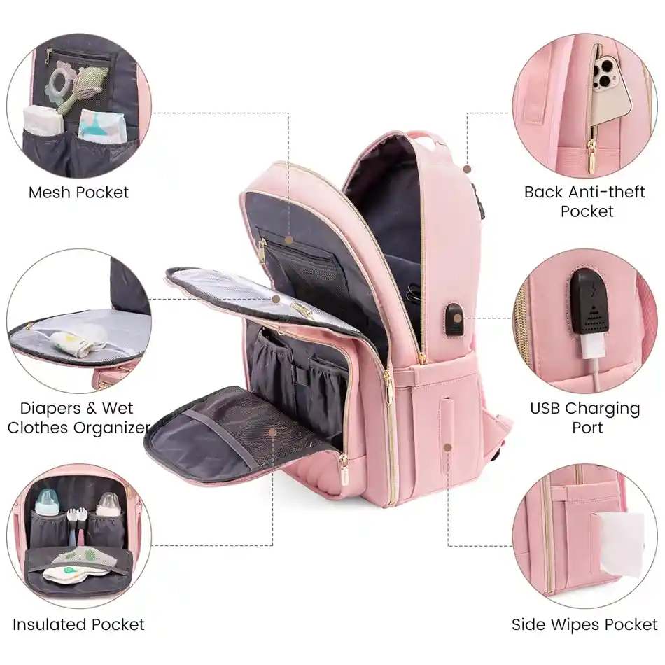 Pañalera Morral Bolsillo De Pañal Cambiador + Estuche Chupo