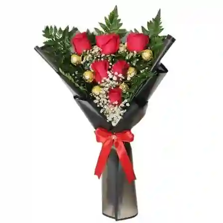 Ramo De 6 Rosas Y 6 Ferrero