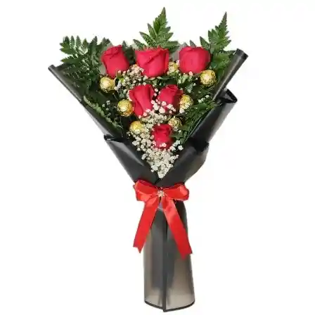 Ramo De 6 Rosas Y 6 Ferrero