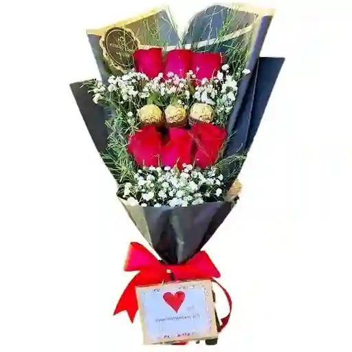 Bouquet De 6 Rosas Y 3 Ferrero