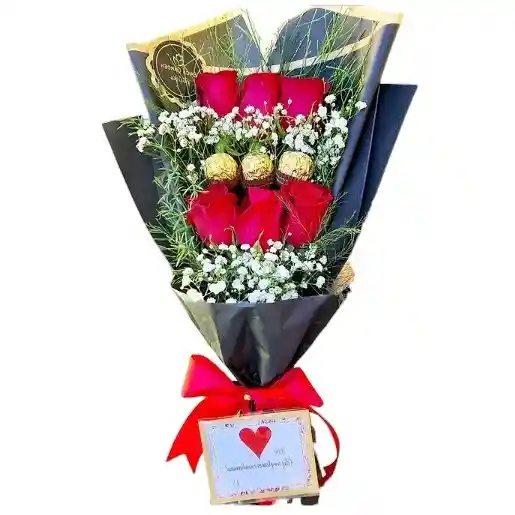 Bouquet De 6 Rosas Y 3 Ferrero