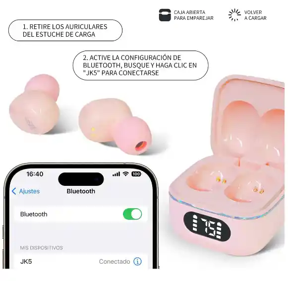 Audífonos Inalámbricos Bluetooth Jkmx Jk5 Rosado