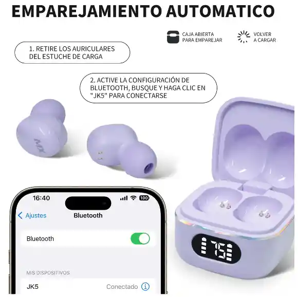 Audífonos Inalámbricos Bluetooth Jkmx Jk5 Morado