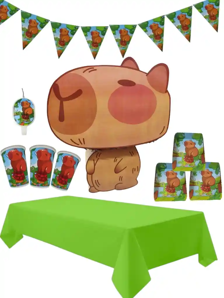 Kit Fiesta Platos Vasos Piñata Mantel Capibara Capybara