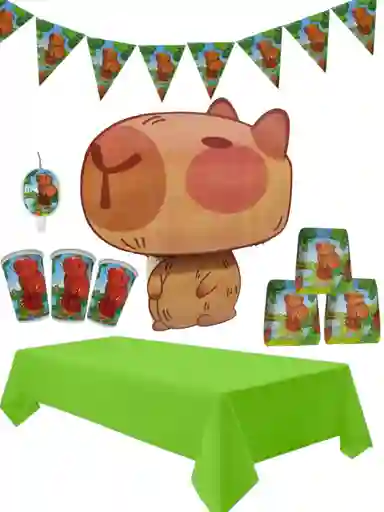 Kit Fiesta Platos Vasos Piñata Mantel Capibara Capybara