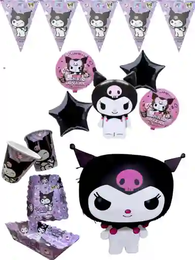 Kit Fiesta Platos Vasos Piñata Globos Kuromi Decoracion Cumpleaños