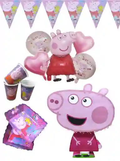 Kit Fiesta Platos Vasos Piñata Globos Peppa Pig Decoracion Cumpleaños