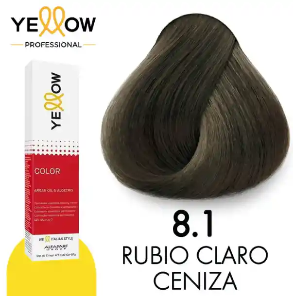 Yellow Tinte Tono 8.1 Rubio Claro Ceniza (incluye Peróxido, Guantes Y Tratamiento)