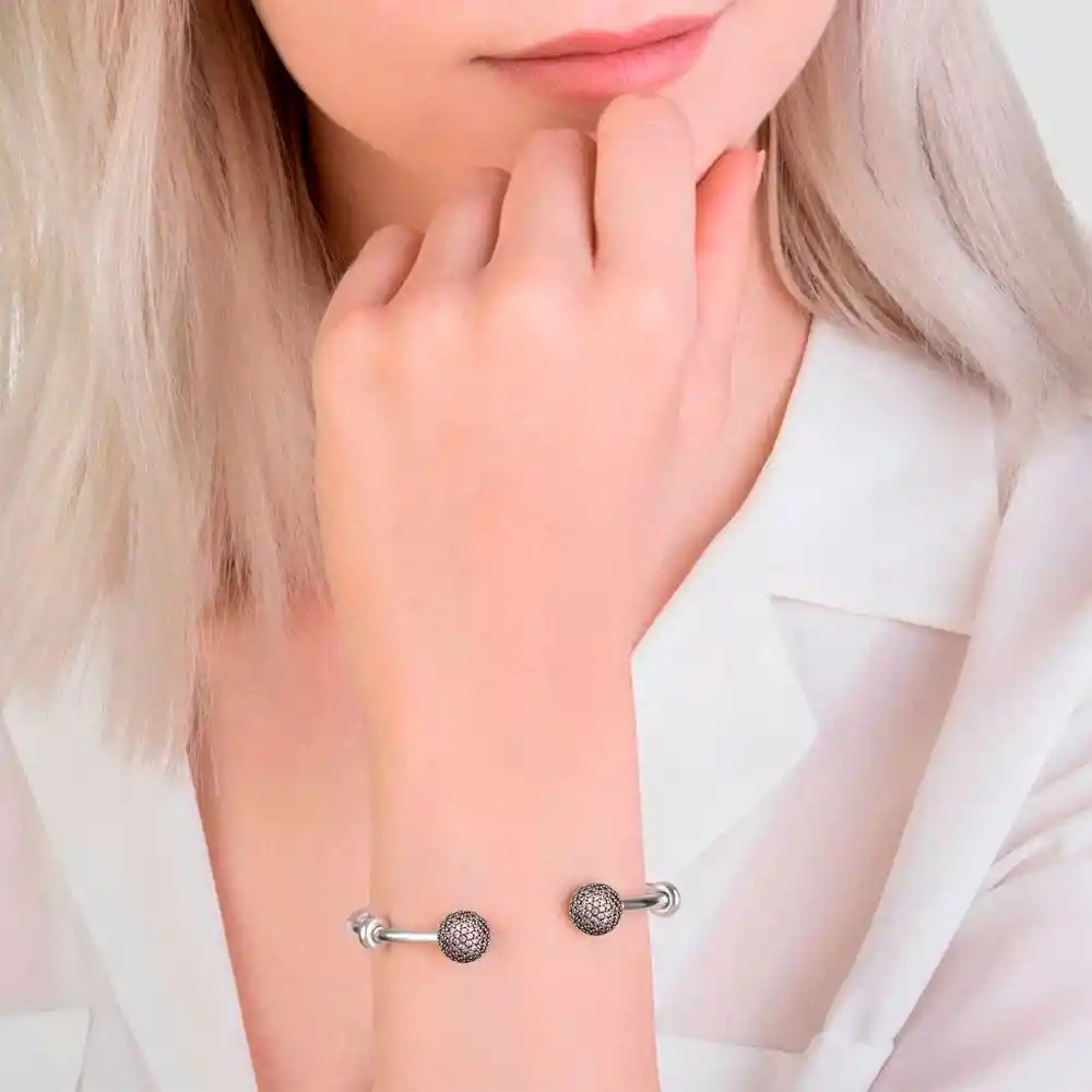 Pulsera Brazalete Pandora Con Cierre De Doble Esfera 596438czs Plata 925 - 18cm