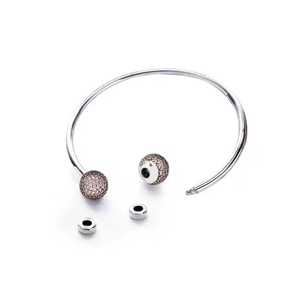 Pulsera Brazalete Pandora Con Cierre De Doble Esfera 596438czs Plata 925 - 18cm