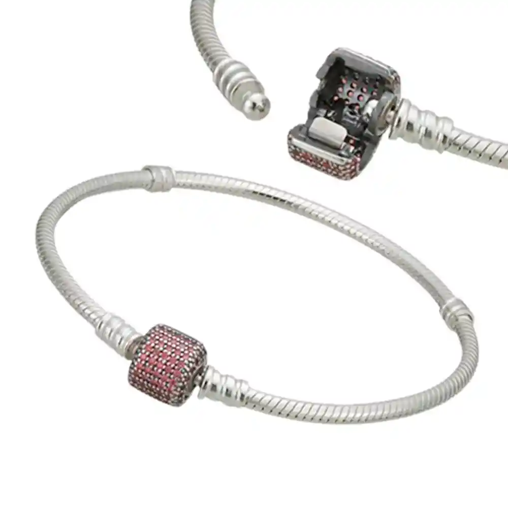 Pulsera Brazalete Pandora Con Circonitas Rosadas 590723czs Plata 925 - 18cm
