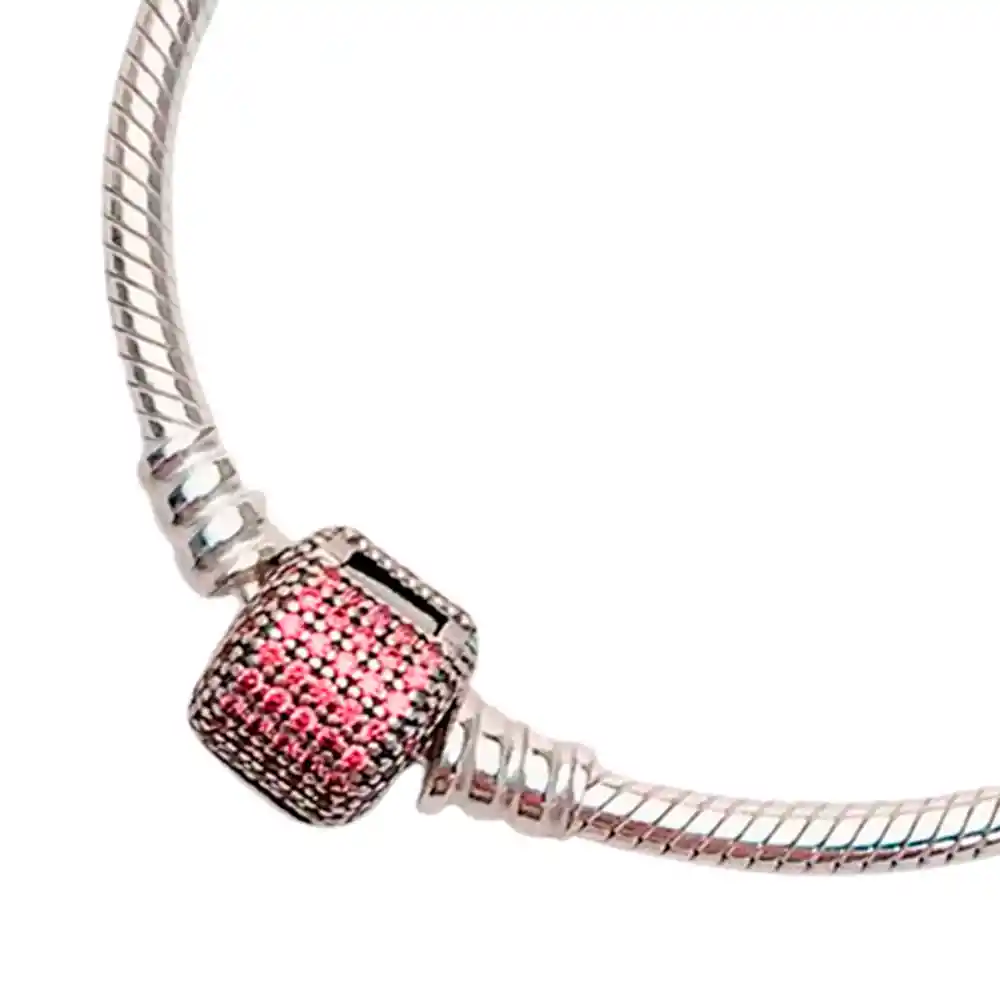 Pulsera Brazalete Pandora Con Circonitas Rosadas 590723czs Plata 925 - 18cm