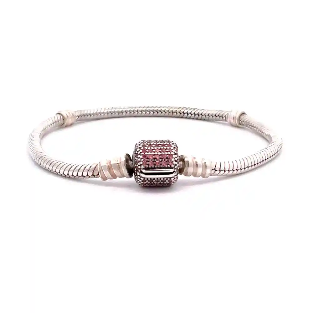 Pulsera Brazalete Pandora Con Circonitas Rosadas 590723czs Plata 925 - 18cm